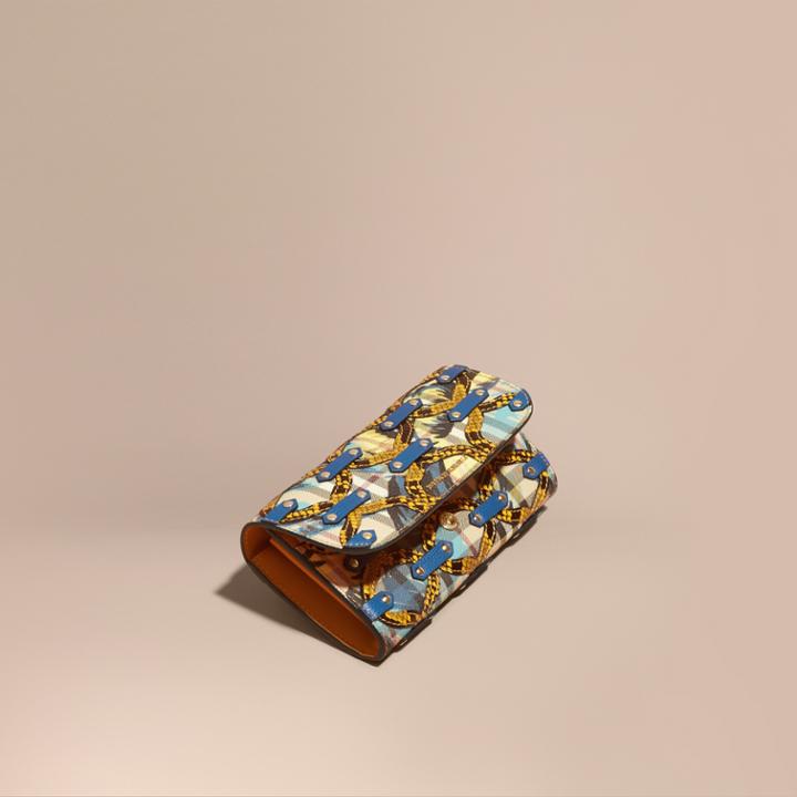 Burberry Burberry Snakeskin Appliqu Peony Rose Print Haymarket Check Continental Wallet, Yellow
