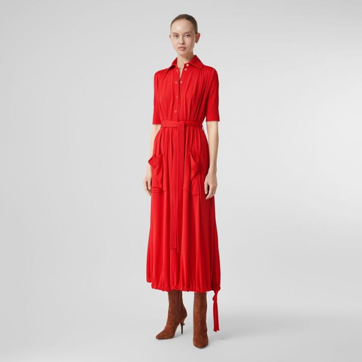 Burberry Burberry Short-sleeve Gathered Jersey Dress, Size: 04, Bright Red