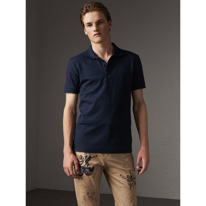 Burberry Burberry Embroidered Detail Cotton Piqu Polo Shirt, Blue