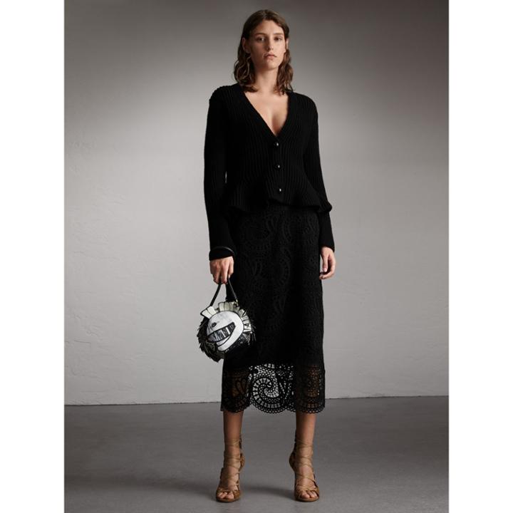 Burberry Burberry Knitted Wool Cashmere Blend Peplum Jacket, Size: Xs, Black