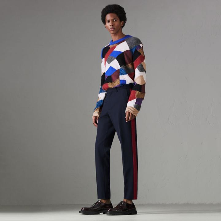 Burberry Burberry Contrast Stripe Wool Blend Tailored Trousers, Size: 34