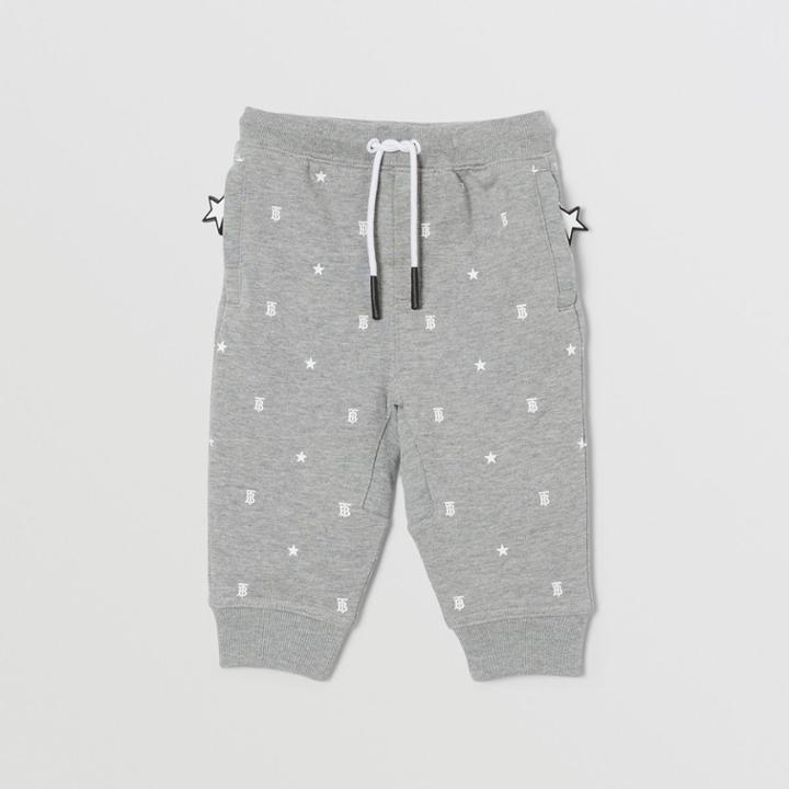 Burberry Burberry Childrens Star And Monogram Motif Cotton Jogging Pants, Size: 12m, Grey