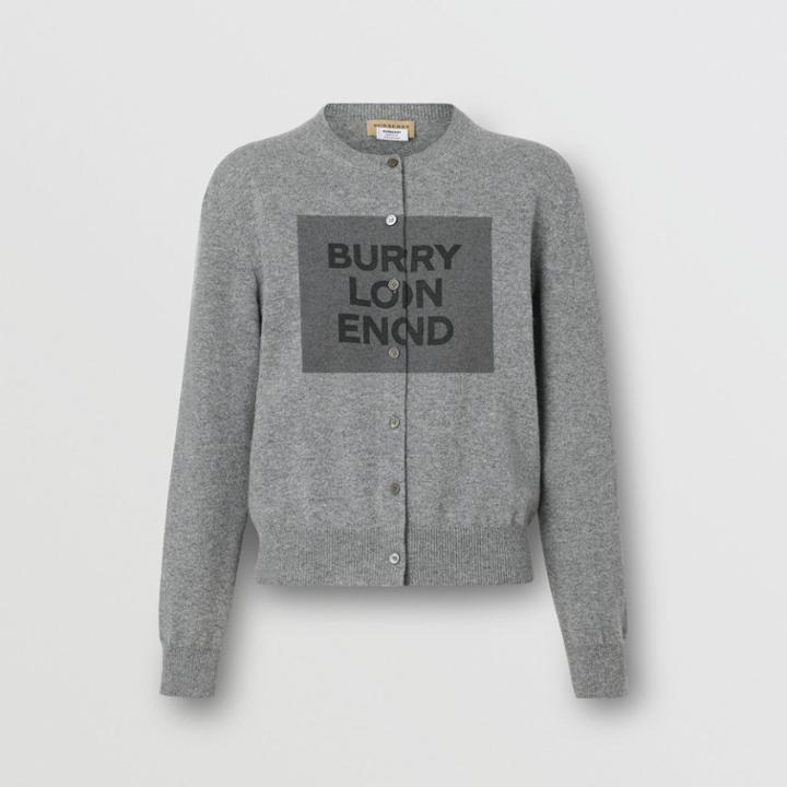 Burberry Burberry Logo Detail Cashmere Cardigan, Grey