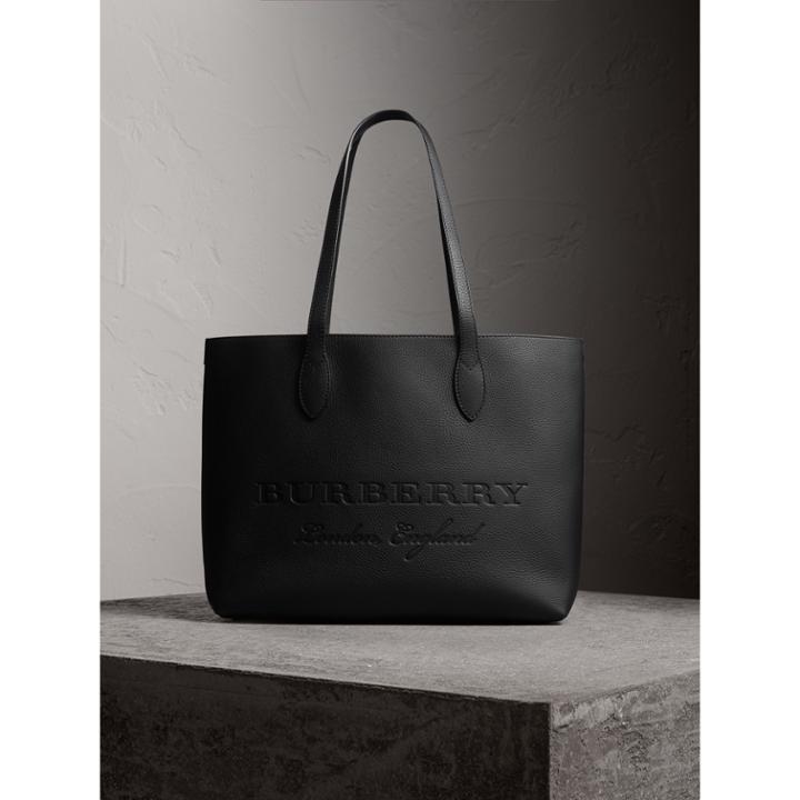 Burberry Burberry Medium Embossed Leather Tote, Black