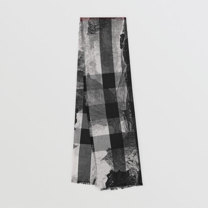 Burberry Burberry Dreamscape Print Check Silk Jacquard Square Scarf, White