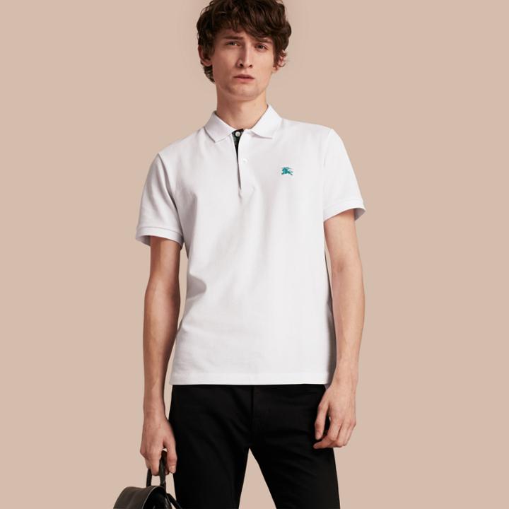 Burberry Burberry Printed Check Placket Cotton Piqu Polo Shirt, Size: Xs, White
