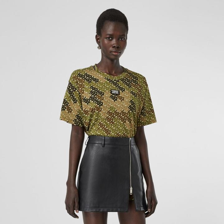 Burberry Burberry Logo Detail Monogram Print Cotton Oversized T-shirt, Green