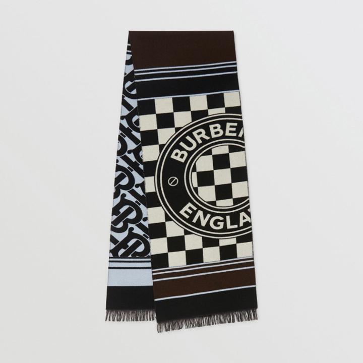 Burberry Burberry Montage Cashmere Wool Silk Jacquard Scarf, Blue