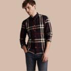 Burberry Burberry Button-down Collar Check Linen Cotton Shirt, Size: Xl, Blue