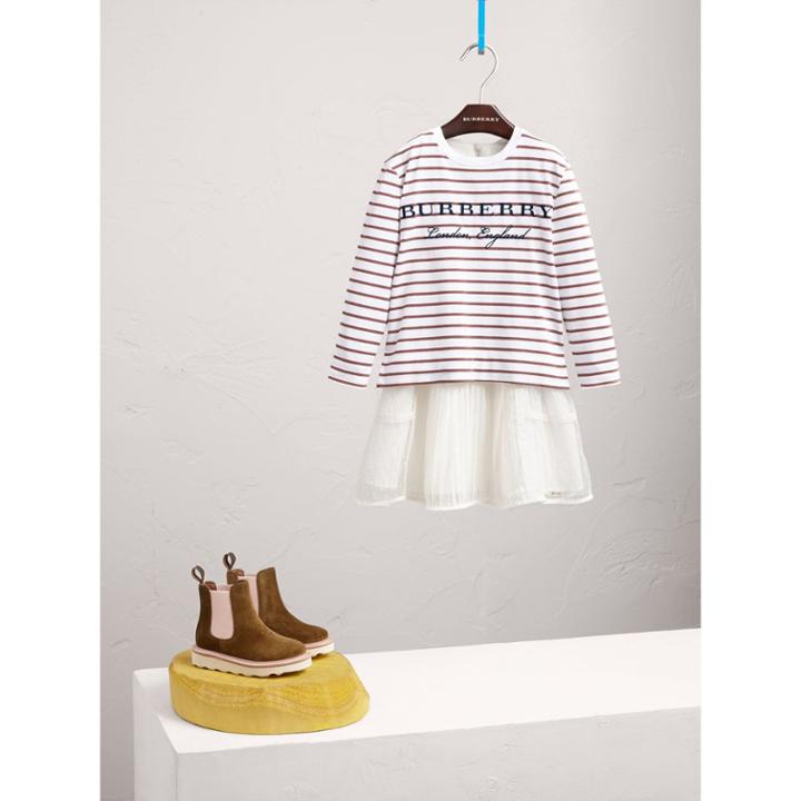 Burberry Burberry Embroidered Striped Cotton Top, Size: 14y, Purple