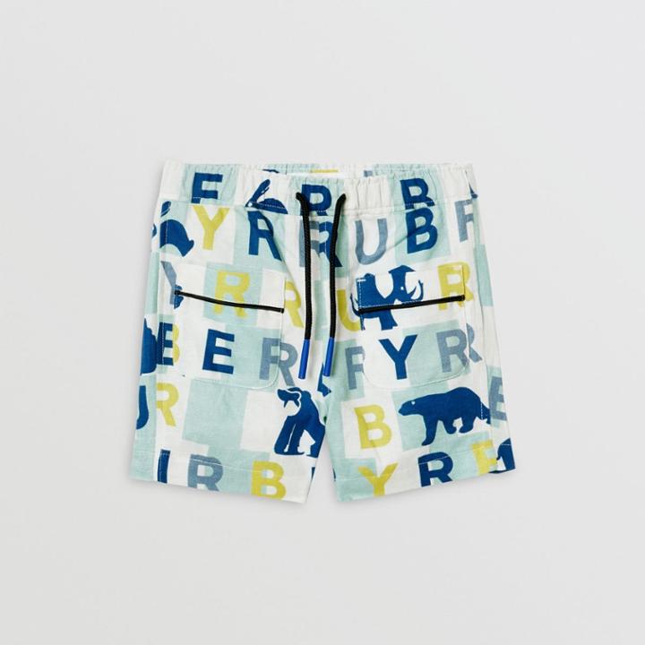 Burberry Burberry Childrens Logo Print Linen Cotton Shorts, Size: 12m, Green
