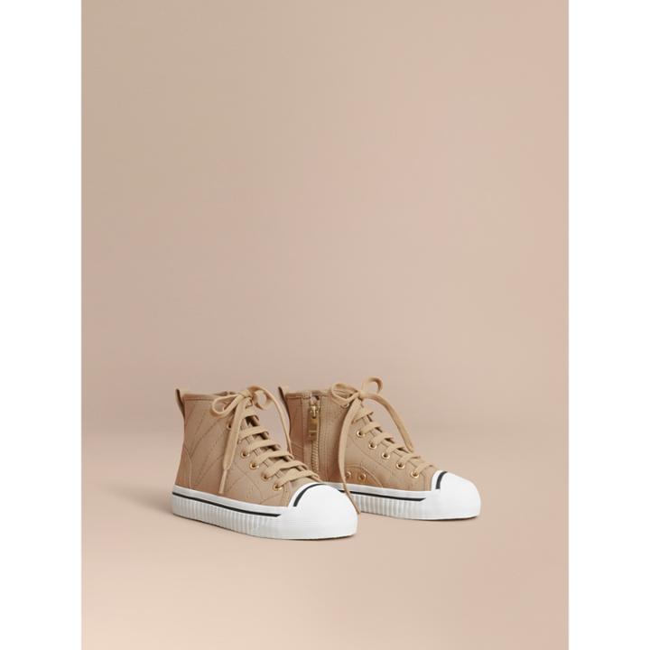 Burberry Burberry Topstitched Cotton Gabardine High-top Trainers, Size: 29, Yellow