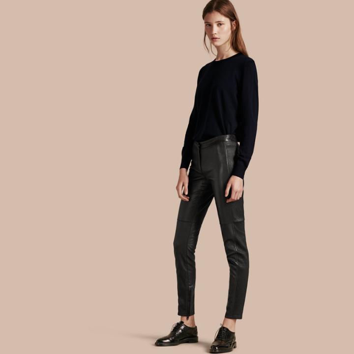 Burberry Burberry Panelled Lambskin Trousers, Size: 00, Black