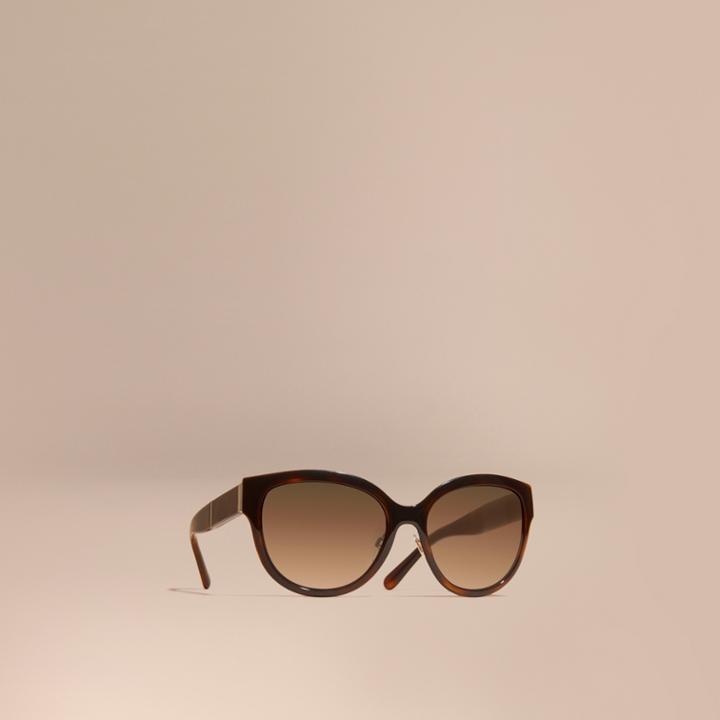 Burberry Burberry Check Detail Round Cat-eye Sunglasses, Brown