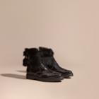 Burberry Burberry Shearling And Leather Wingtip Ankle Boots, Size: 37, Black