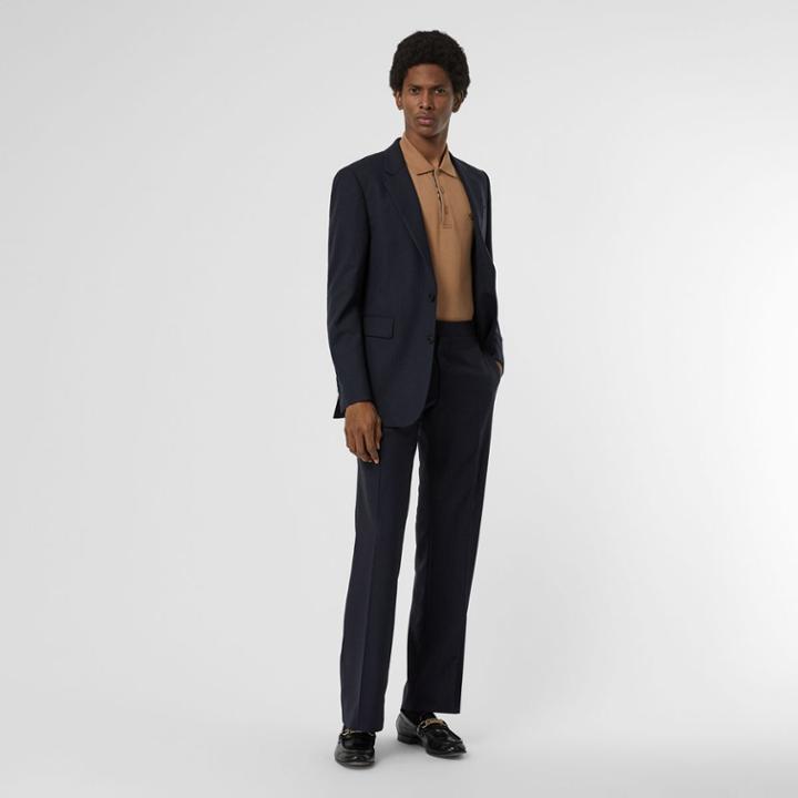 Burberry Burberry Classic Fit Pinstriped Wool Tailored Trousers, Size: 34, Blue