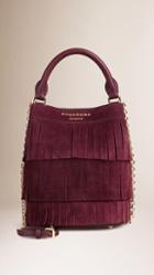 Burberry The Small Bucket Bag In Tiered Suede Fringing