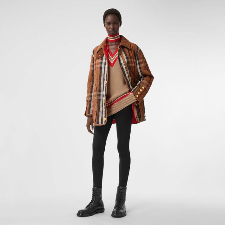 Burberry Burberry Diamond Quilted Check Technical Cotton Barn Jacket, Size: Xxs, Brown