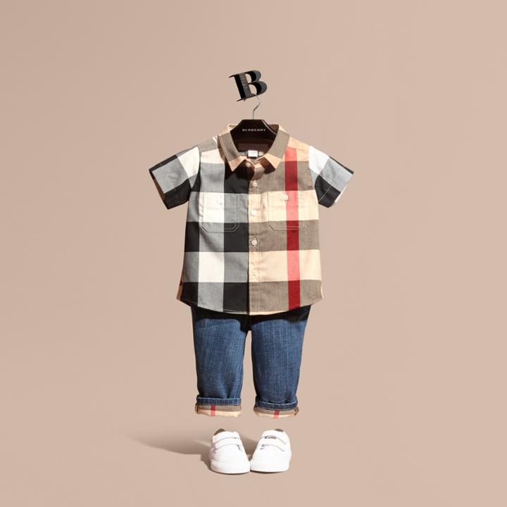 Burberry Burberry Short-sleeved Check Cotton Shirt, Size: 3y, Beige