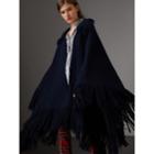 Burberry Burberry Fringed Wool Cashmere Blend Poncho, Blue
