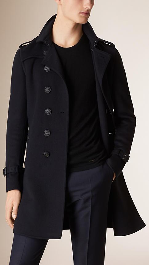 Burberry Prorsum Leather Trim Cashmere Wool Trench Coat