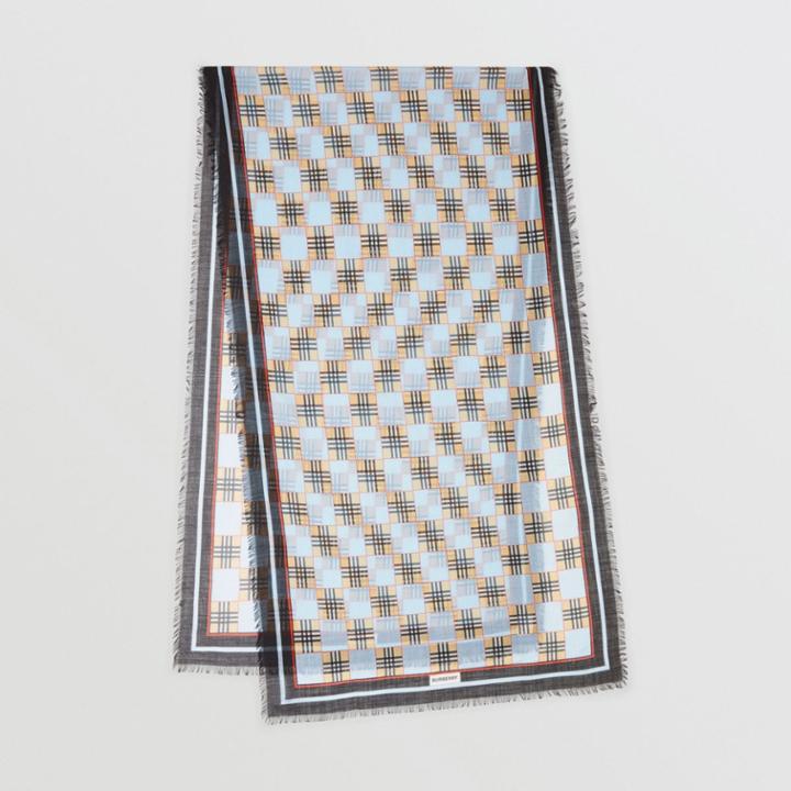 Burberry Burberry Chequer Print Wool Silk Scarf, Blue