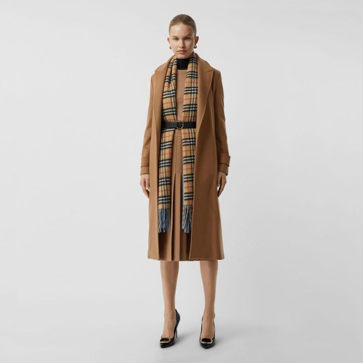 Burberry Burberry Peak Lapel Cashmere Wrap Coat, Size: 04, Beige