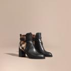 Burberry Burberry House Check And Leather Ankle Boots, Size: 38, Black