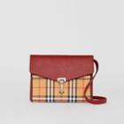 Burberry Burberry Small Vintage Check And Leather Crossbody Bag, Red