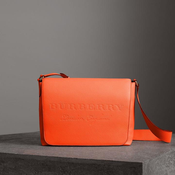 Burberry Burberry Large Embossed Leather Messenger Bag, Orange