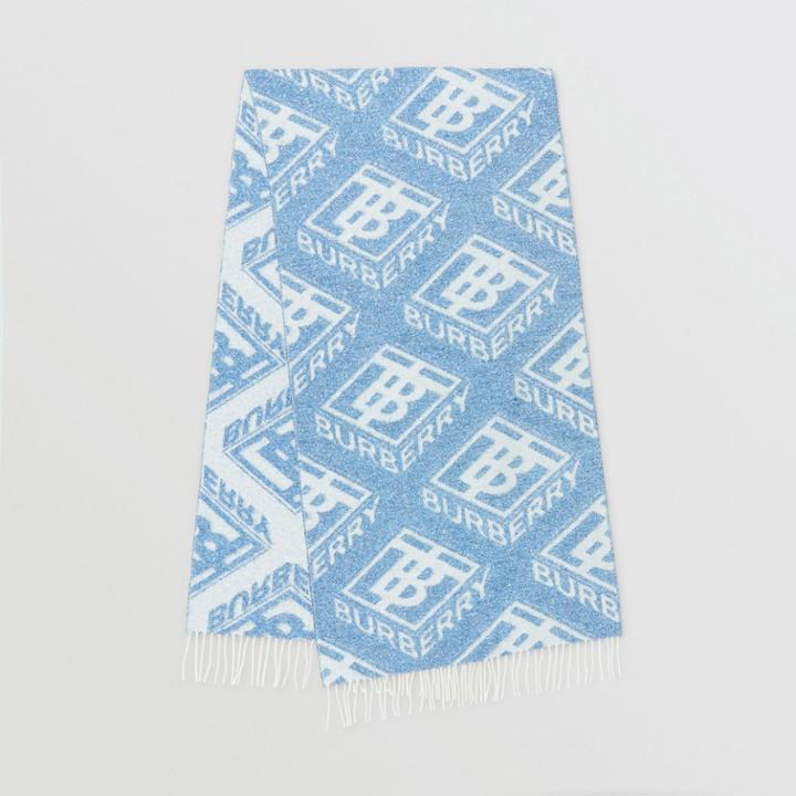 Burberry Burberry Metallic Monogram Wool Blend Scarf, Blue