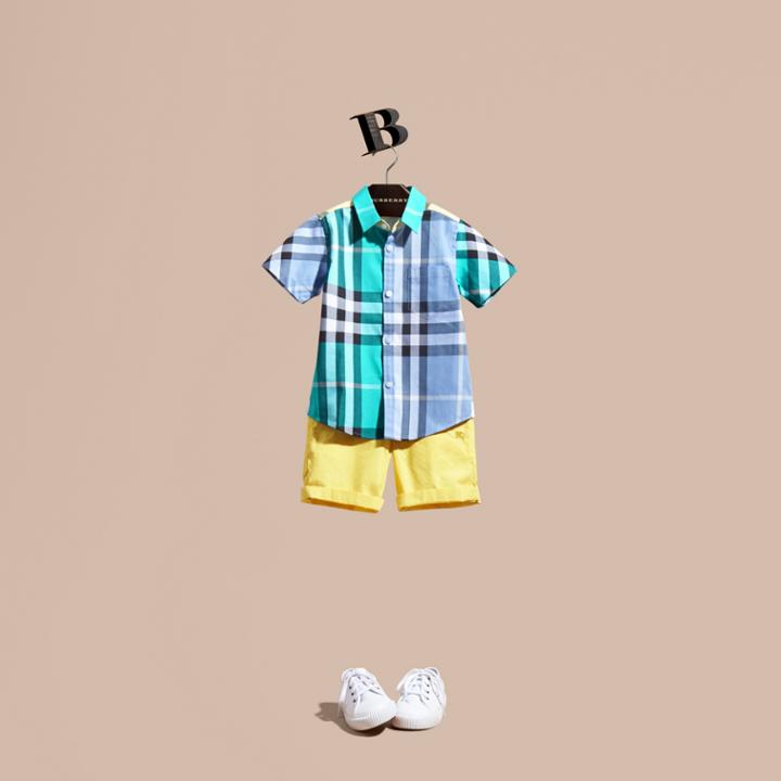 Burberry Burberry Short-sleeved Contrast Check Cotton Shirt, Size: 14y, Green