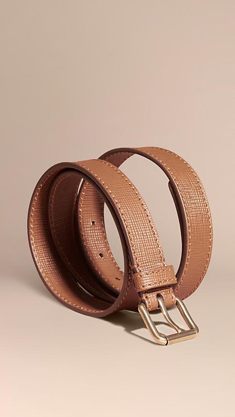 Burberry Textured Leather Belt With Topstitch Detail