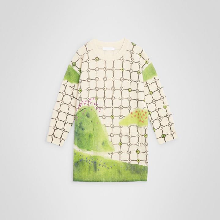 Burberry Burberry Childrens Flower Hill Print Cashmere Sweater Dress, Size: 12y, White