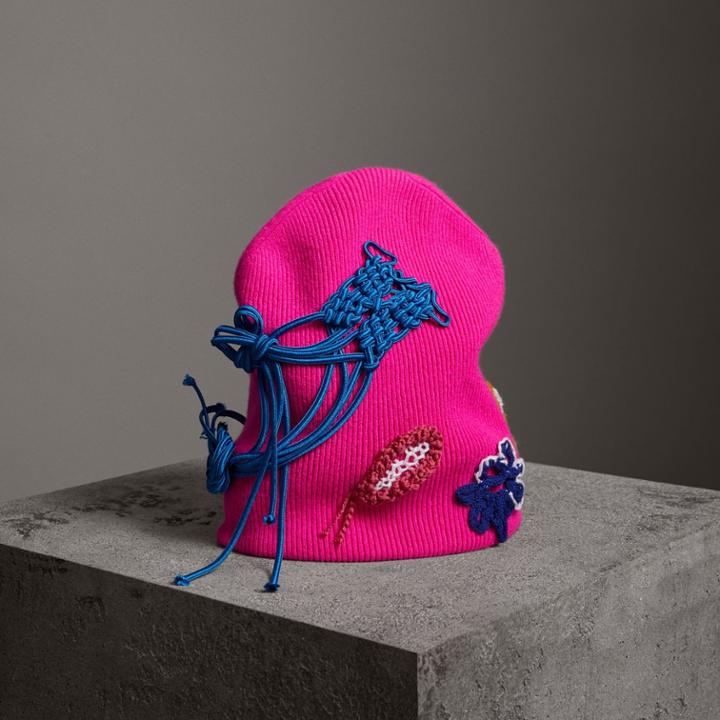Burberry Burberry Floral Crochet Cashmere Beanie, Pink