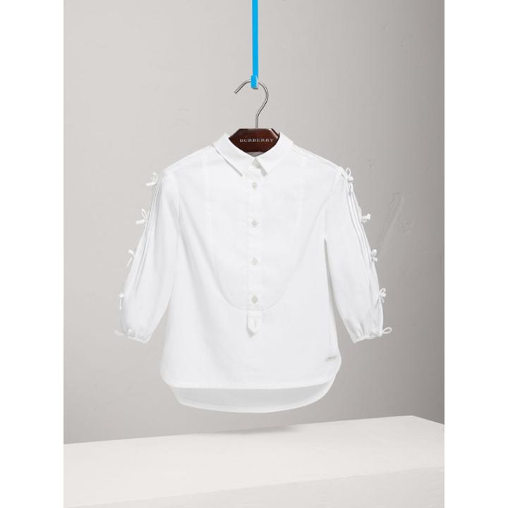 Burberry Burberry Sleeve Tie Detail Stretch Cotton Shirt, Size: 6y, White