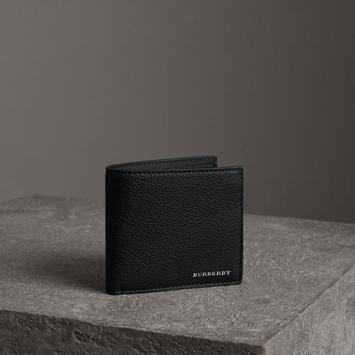 Burberry Burberry Grainy Leather International Bifold Coin Wallet, Black