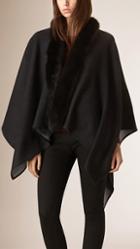 Burberry Fur-trimmed Merino Wool Poncho