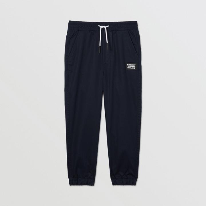 Burberry Burberry Childrens Logo Appliqu Cotton Twill Trackpants, Size: 14y, Blue