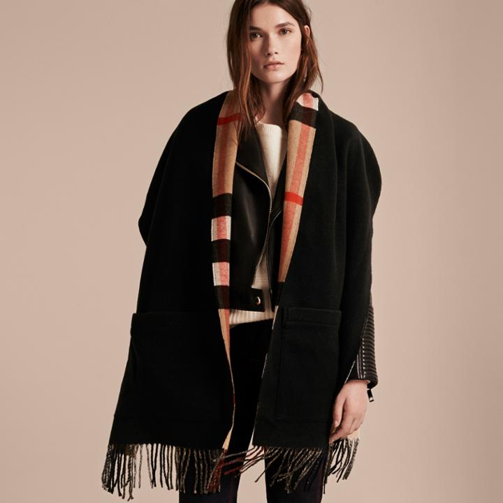 Burberry Burberry Check Lined Wool Cashmere Stole, Brown