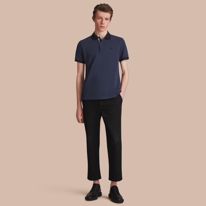 Burberry Burberry Two-tone Check Placket Cotton Piqu Polo Shirt, Size: Xxl, Blue