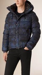 Burberry Brit Camouflage Print Down-filled Puffer Jacket