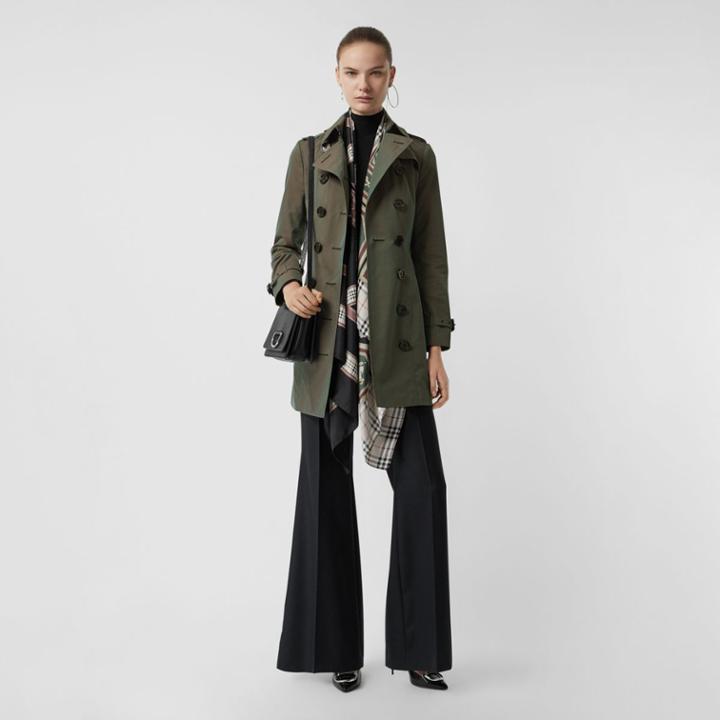 Burberry Burberry Sandringham Fit Cotton Gabardine Trench Coat, Size: 0, Green