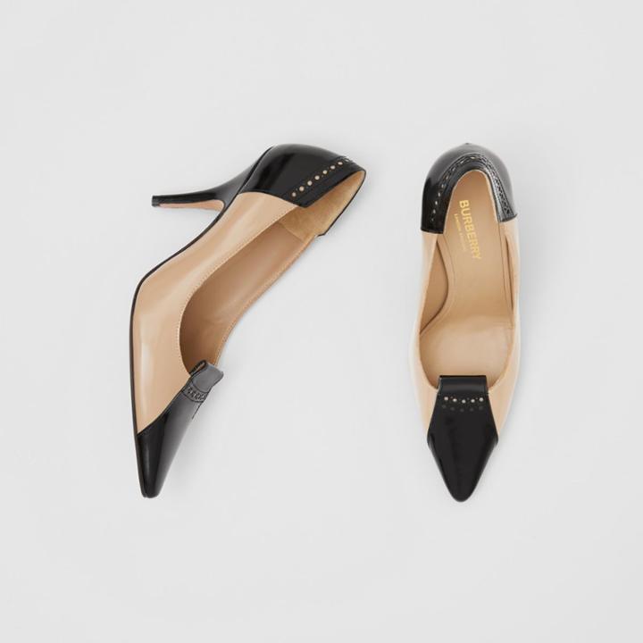 Burberry Burberry Brogue Detail Two-tone Leather Pumps, Size: 37, Pink