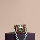 Burberry Burberry The Mini Square Buckle Bag In Velvet And Floral Print Snakeskin, Purple