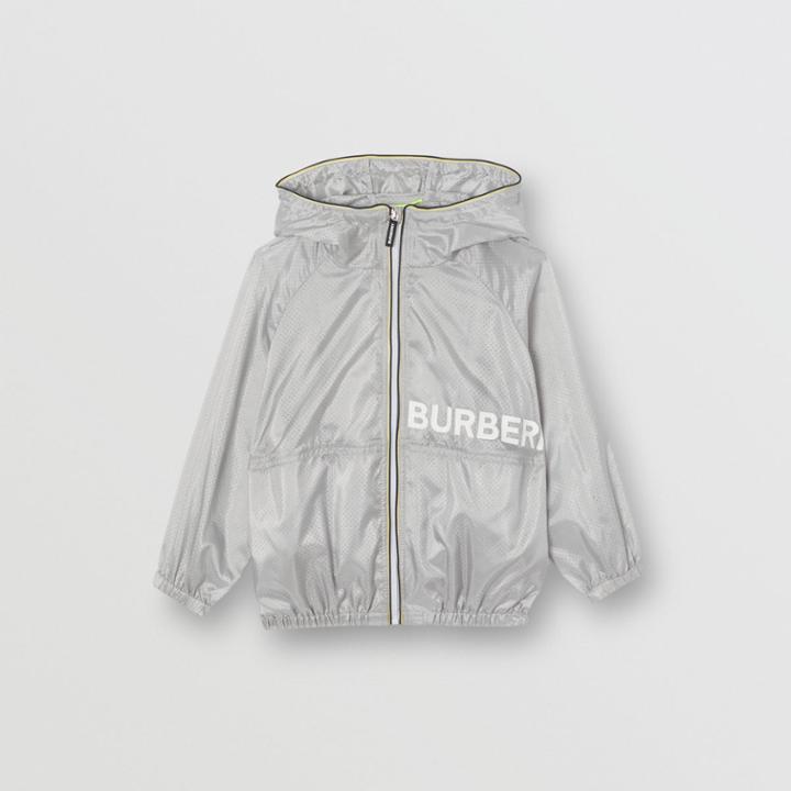 Burberry Burberry Childrens Logo Print Perforated Hooded Jacket, Size: 10y, Grey