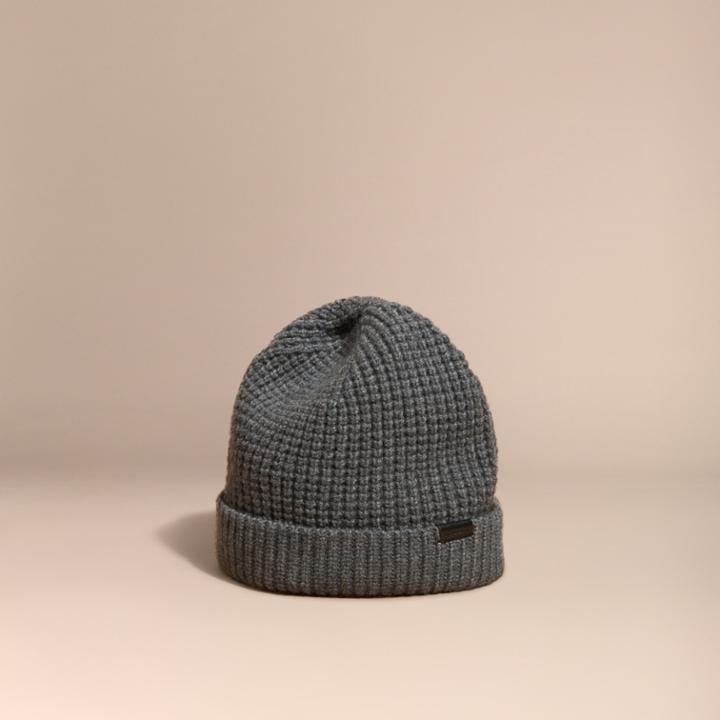 Burberry Burberry Cashmere Blend Waffle Knit Beanie, Grey