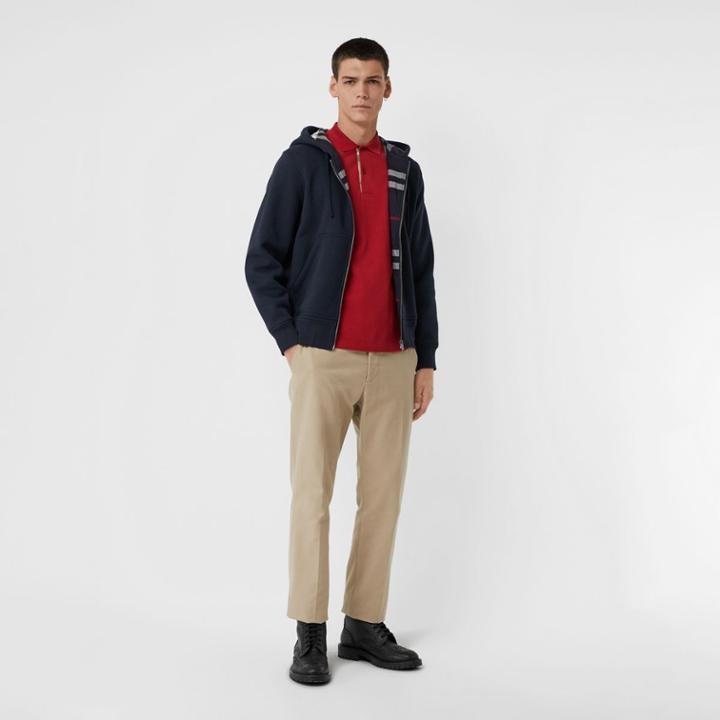 Burberry Burberry Check Detail Jersey Hooded Top, Size: M, Blue