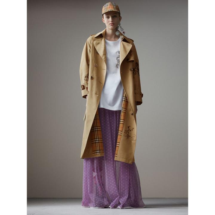 Burberry Burberry Sketch Print Tropical Gabardine Trench Coat, Size: 10, Yellow
