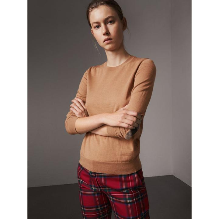 Burberry Burberry Check Detail Merino Wool Sweater, Size: Xl